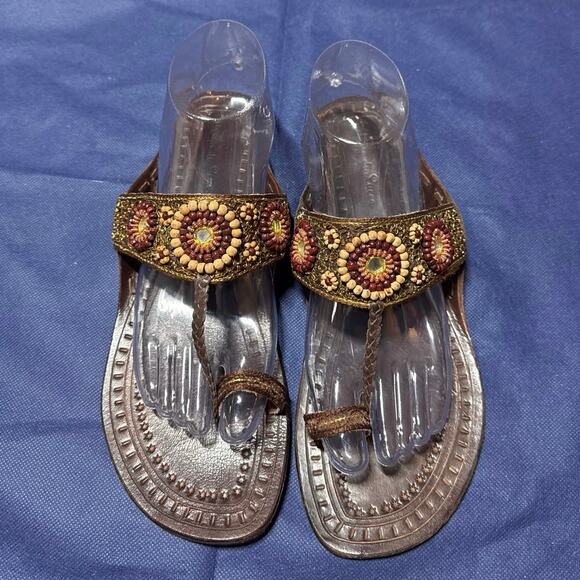 Diego De Lucca Womens Maroon Slip on Intricate beading genuine leather sandals 9 - Picture 1 of 10